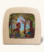 Toverlux silhouette of an autumn forest scene, two kids playing in the trees and toadstools, for September, October and November celebrations.