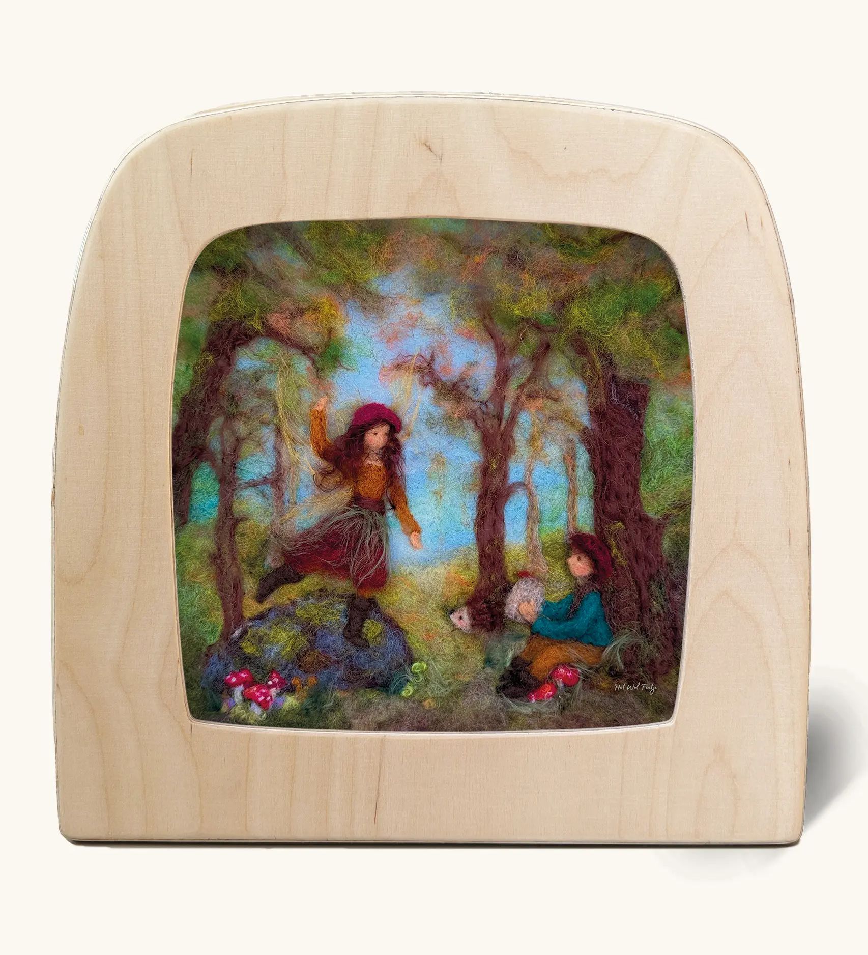 Toverlux silhouette of an autumn forest scene, two kids playing in the trees and toadstools, for September, October and November celebrations.