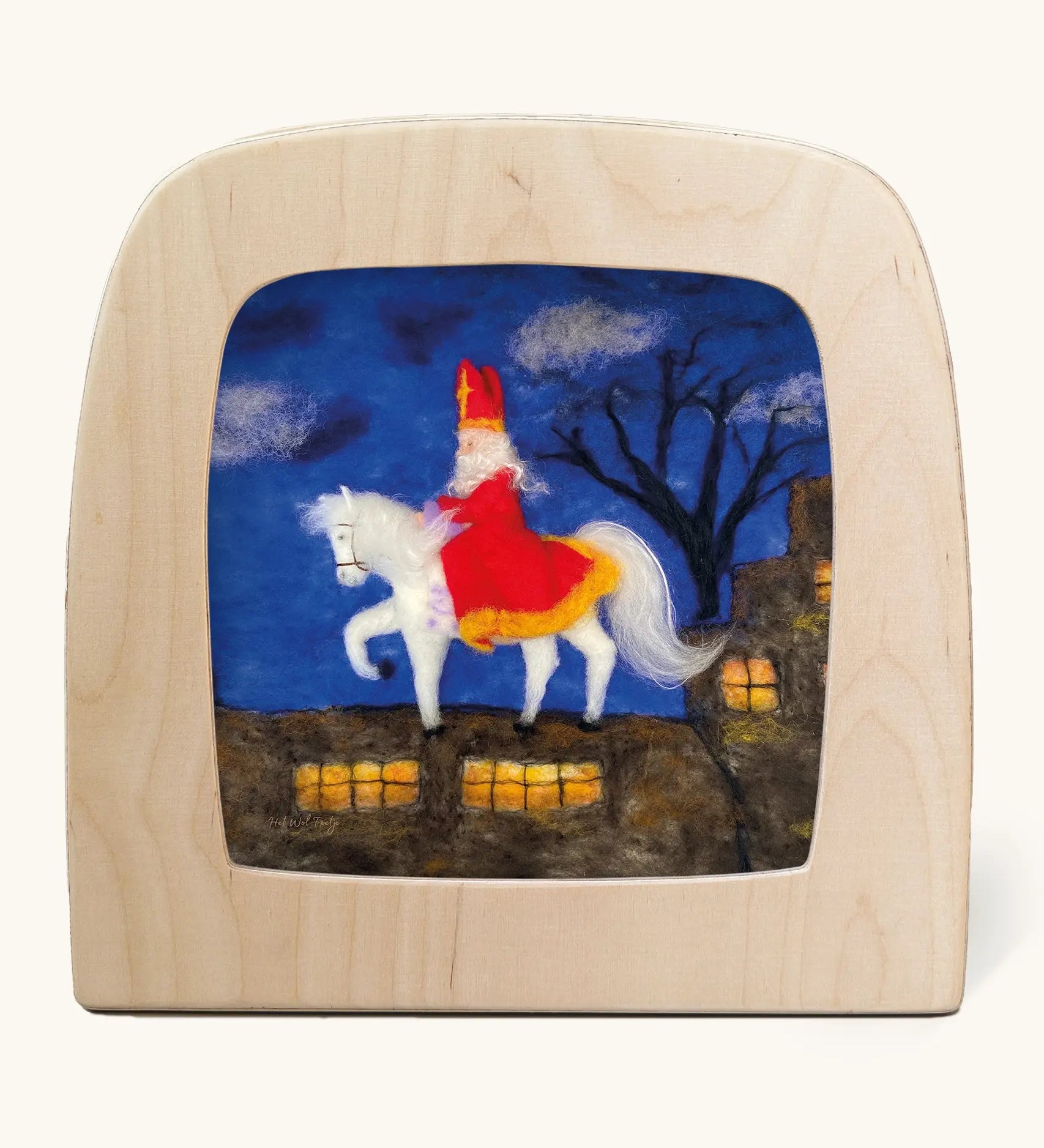 Toverlux silhouette of Saint Nicholas on a horse delivering Christmas gifts, for December and Winter celebrations.
