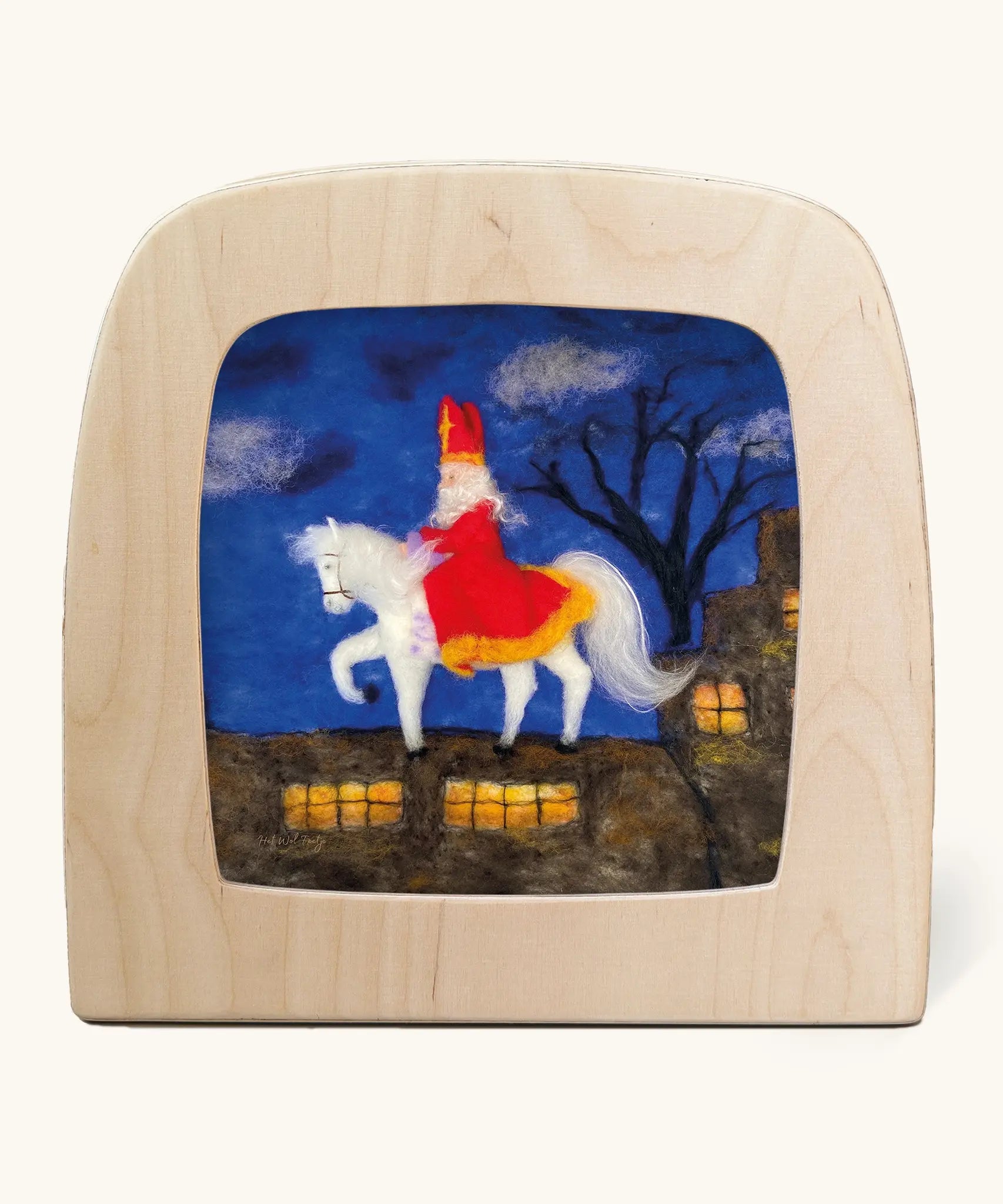 Toverlux silhouette of Saint Nicholas on a horse delivering Christmas gifts, for December and Winter celebrations.
