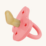 Hevea Orthodontic Baby Pacifier - 3-36 Months in Guava, on a cream background