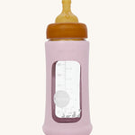Hevea Glass Bottle Wide Neck With Rubber Sleeve - 250ml in Powder Pink.