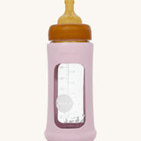 Hevea Glass Bottle Wide Neck With Rubber Sleeve - 250ml in Powder Pink.