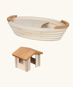 Holztiger handcrafted wooden Noah's ark showing the cabin detached from the removable top deck