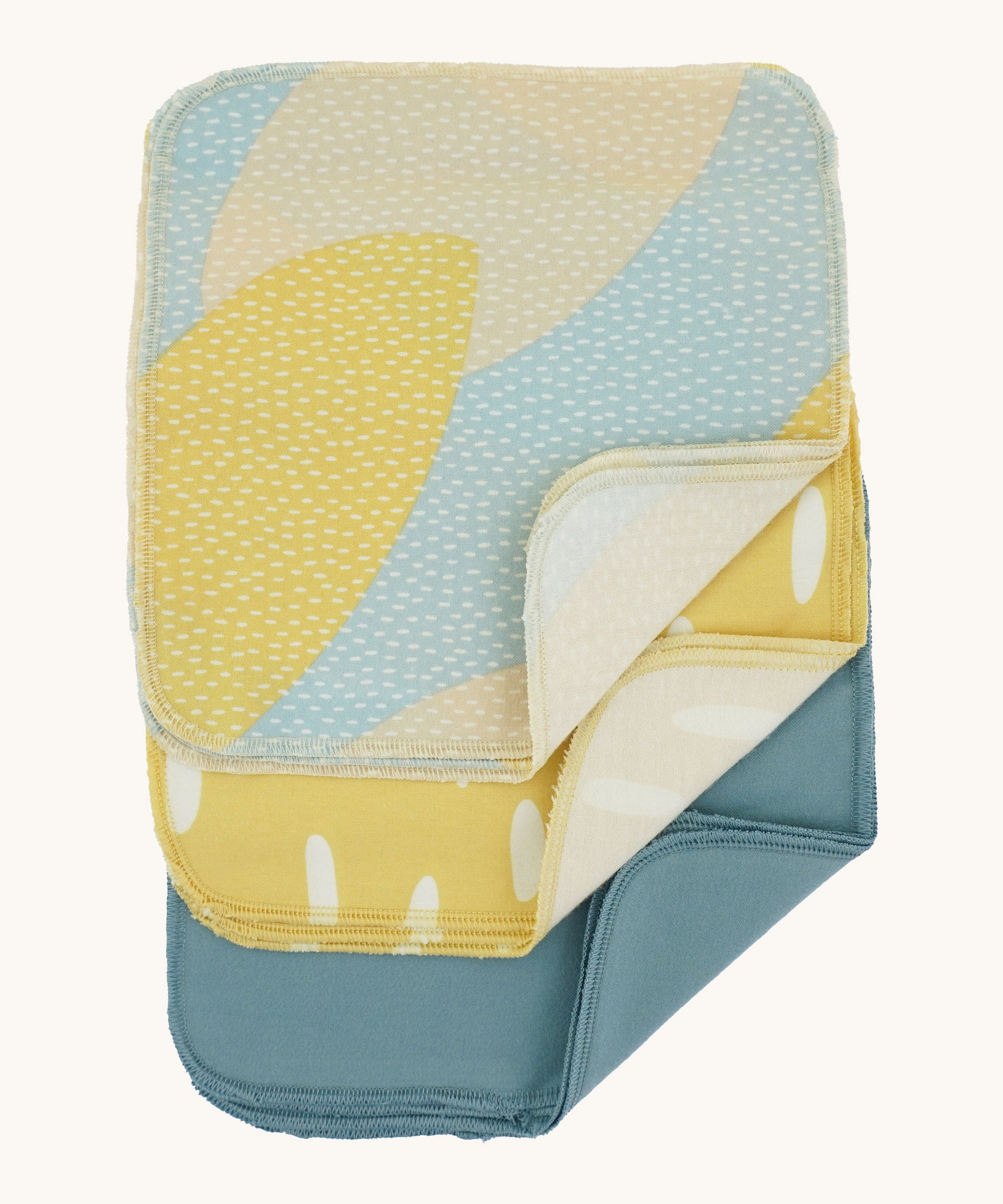 Imse Vimse Reusable Organic Cotton Wipes in a 10 Pack featuring the blue sprinkle designs available at Babipur. Pack includes 2 patterned wipes and pale blue wipes