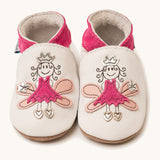 Inch Blue fairy princess shoes available at Babipur. A soft light pink baby leather shoe with cute and playful pink suede fairy princess design on each shoe. Features elastic ankle cuffs for a secured fit