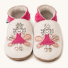 Inch Blue fairy princess shoes available at Babipur. A soft light pink baby leather shoe with cute and playful pink suede fairy princess design on each shoe. Features elastic ankle cuffs for a secured fit