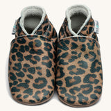 Inch Blue leopard baby shoes available at Babipur. A soft leather baby shoe with an all over leopard design on each shoe. Features elastic ankle cuffs for a secured fit