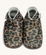 Inch Blue leopard baby shoes available at Babipur. A soft leather baby shoe with an all over leopard design on each shoe. Features elastic ankle cuffs for a secured fit