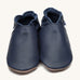 Inch Blue plain navy shoes available at Babipur. A soft navy blue baby leather shoe. Features a matching pink elastic ankle cuffs for a secured fit