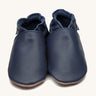 Inch Blue plain navy shoes available at Babipur. A soft navy blue baby leather shoe. Features a matching pink elastic ankle cuffs for a secured fit