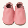 Inch Blue plain rose shoes available at Babipur. A soft pink baby leather shoe. Features a matching pink elastic ankle cuffs for a secured fit