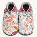 Inch Blue wildwood shoes available at Babipur. A soft white baby leather shoe with cute pastel coloured woodland animals and trees design on each shoe. Features elastic ankle cuffs for a secured fit