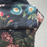 Integra Baby Carrier - Vintage Summer. Vintage Summer is a beautiful Victorian botanical floral print in soft organic cotton featuring hydrangeas, lilac and roses on a black background.