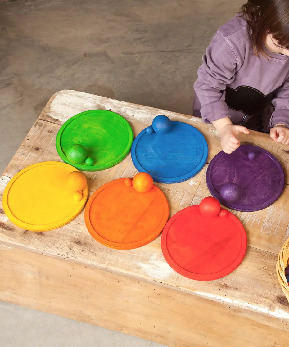 Grapat Large Rainbow Dishes, wooden colour sorting plates.