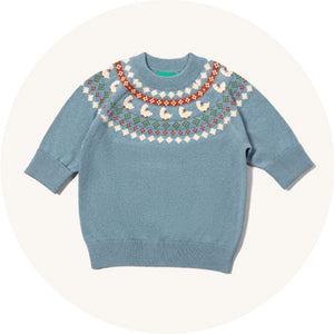 Little Green Radicals Fairisle Knitted Jumper Little Ducks to represent kids knitted jumpers, cardigans and sweatshirts for sale at Babipur.