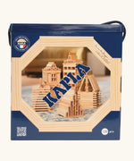 Front of Kapla box of 120 natural unpainted wooden construction planks