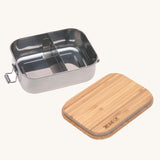 Lassig Stainless Steel Bamboo Lunchbox with a Garden Explorer design. This lunchbox has a removable divider. This stainless steel lunchbox is part of a wide range of reusable food containers available at Babipur. 