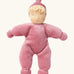 Kathe Kruse Lolo Rose waldorf doll showing a light pink towelling outfit, light skin and yellow hair.