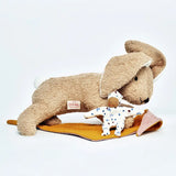Kathe Kruse holly lying rabbit comforter with small white waldorf doll and muslin bib