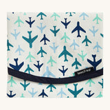Keep Leaf food wrap in Plane design available at Babipur.. A cream colour organic cotton wrap for food with blue plane design printed all over and dark navy trim. Features a velcro lid for easy fastening
