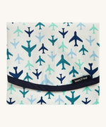 Keep Leaf food wrap in Plane design available at Babipur.. A cream colour organic cotton wrap for food with blue plane design printed all over and dark navy trim. Features a velcro lid for easy fastening