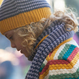 A closer look at the stripe detail on the Dreamy blue hat and scarf