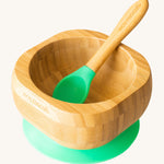 Eco Rascals Bamboo Bowl & Spoon Weaning Set in green silicone.