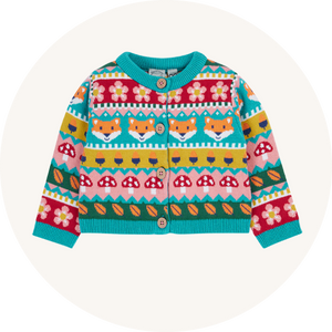 Frugi Robyn Fair Isle Cardigan - Fox - made from GOTS organic cotton and recycled materials - to represent Frugi jumpers, cardigans, sweatshirts and hoodies available at Babipur.