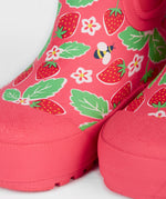 Frugi kids pink wellington strawberries design toe and print detail