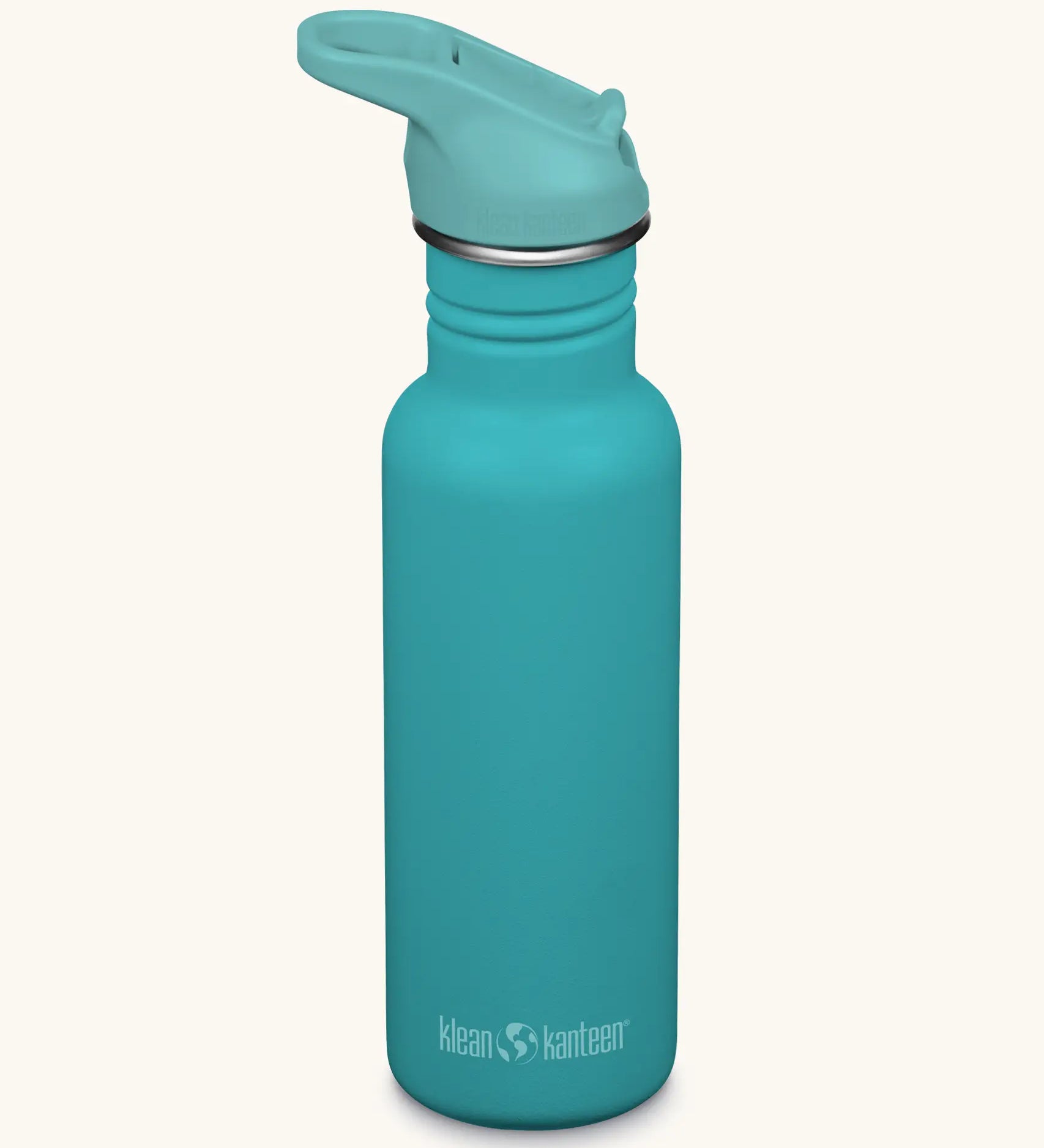 Klean Kanteen 18oz classic stainless steel bottle in baltic blue with a matching leak proof flip cap