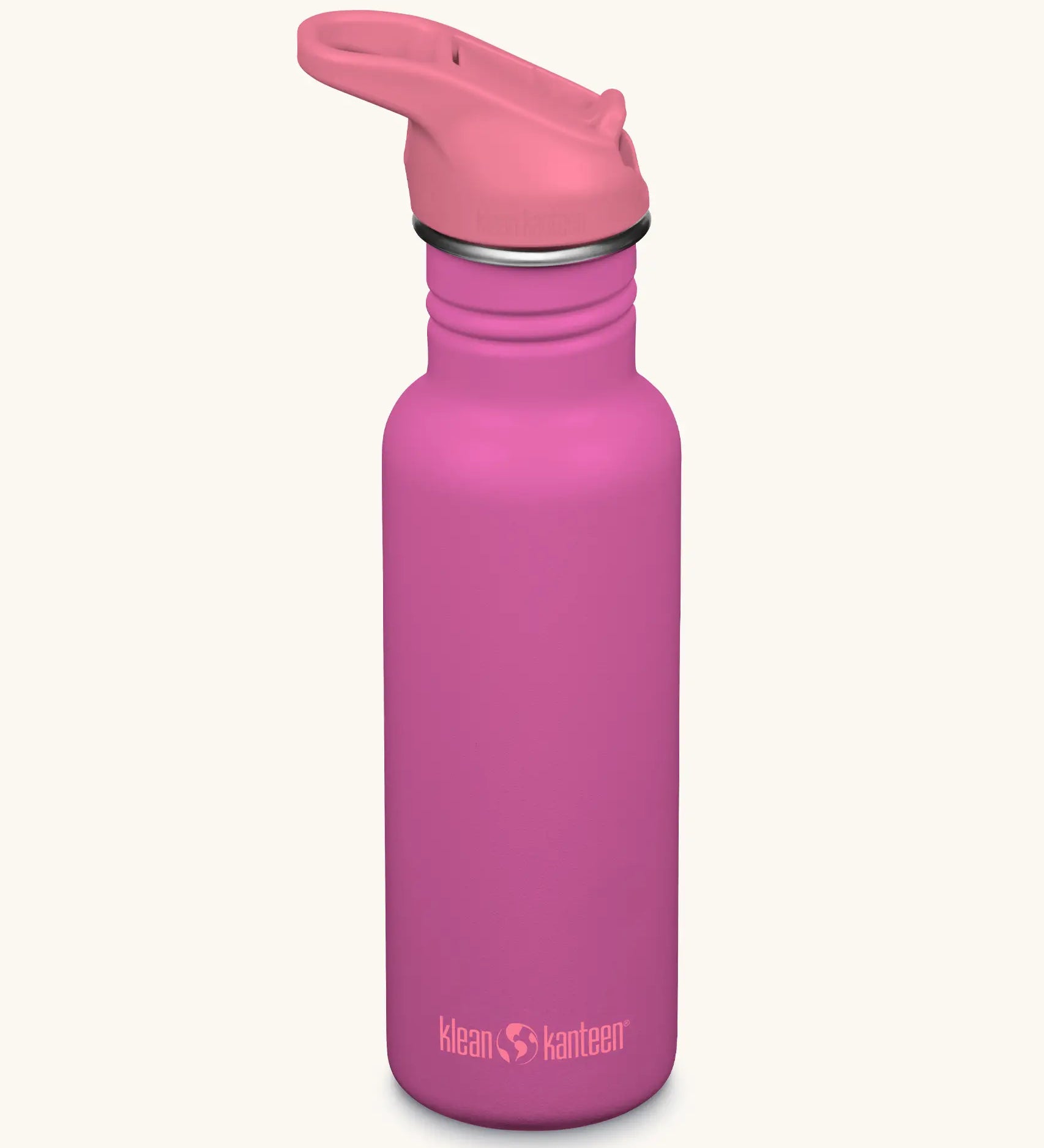Klean Kanteen 18oz classic stainless steel bottle in rose violet with a matching leak proof flip cap
