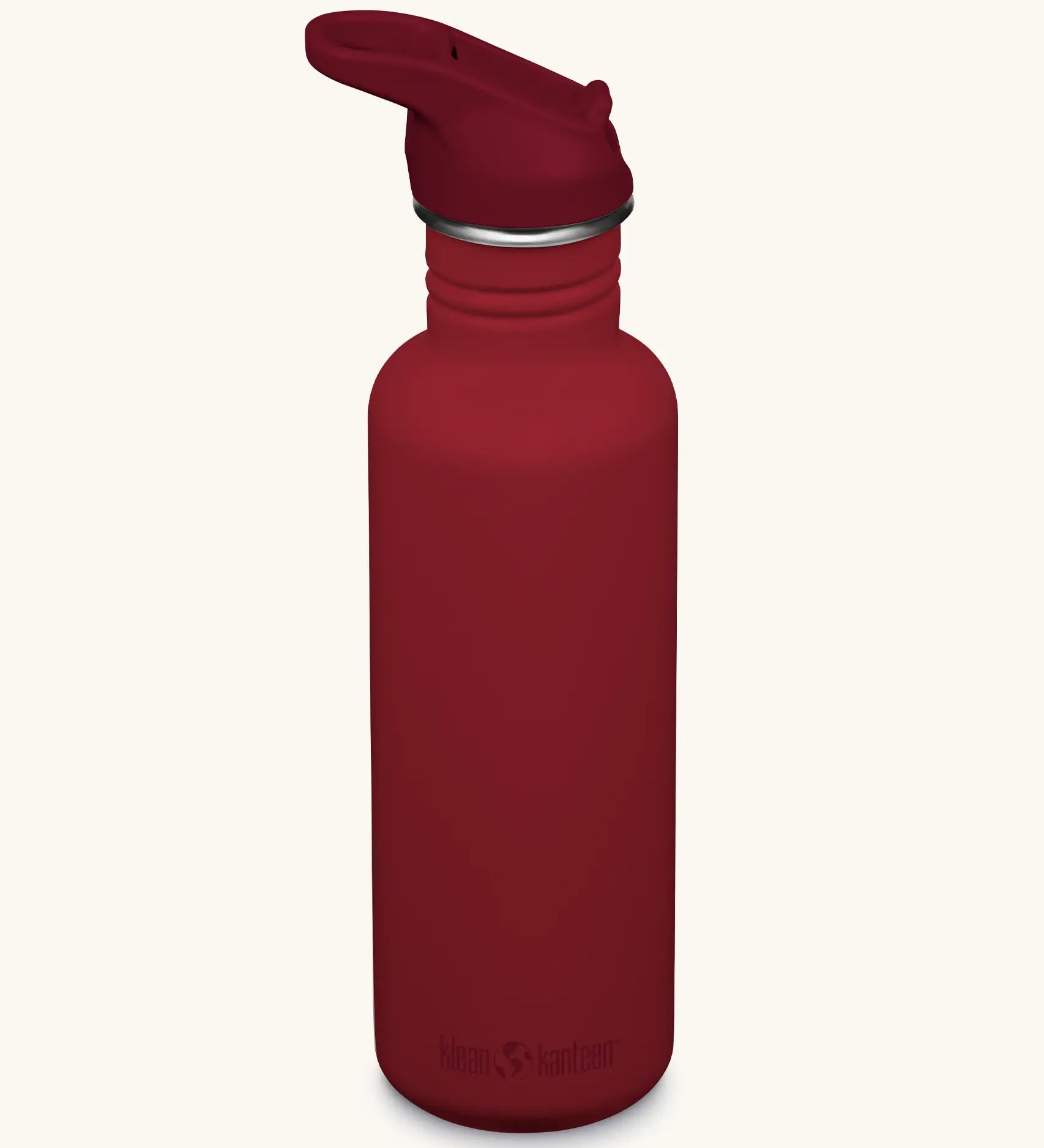 Klean Kanteen 27oz classic stainless steel bottle in garnet red with a matching leak proof flip cap