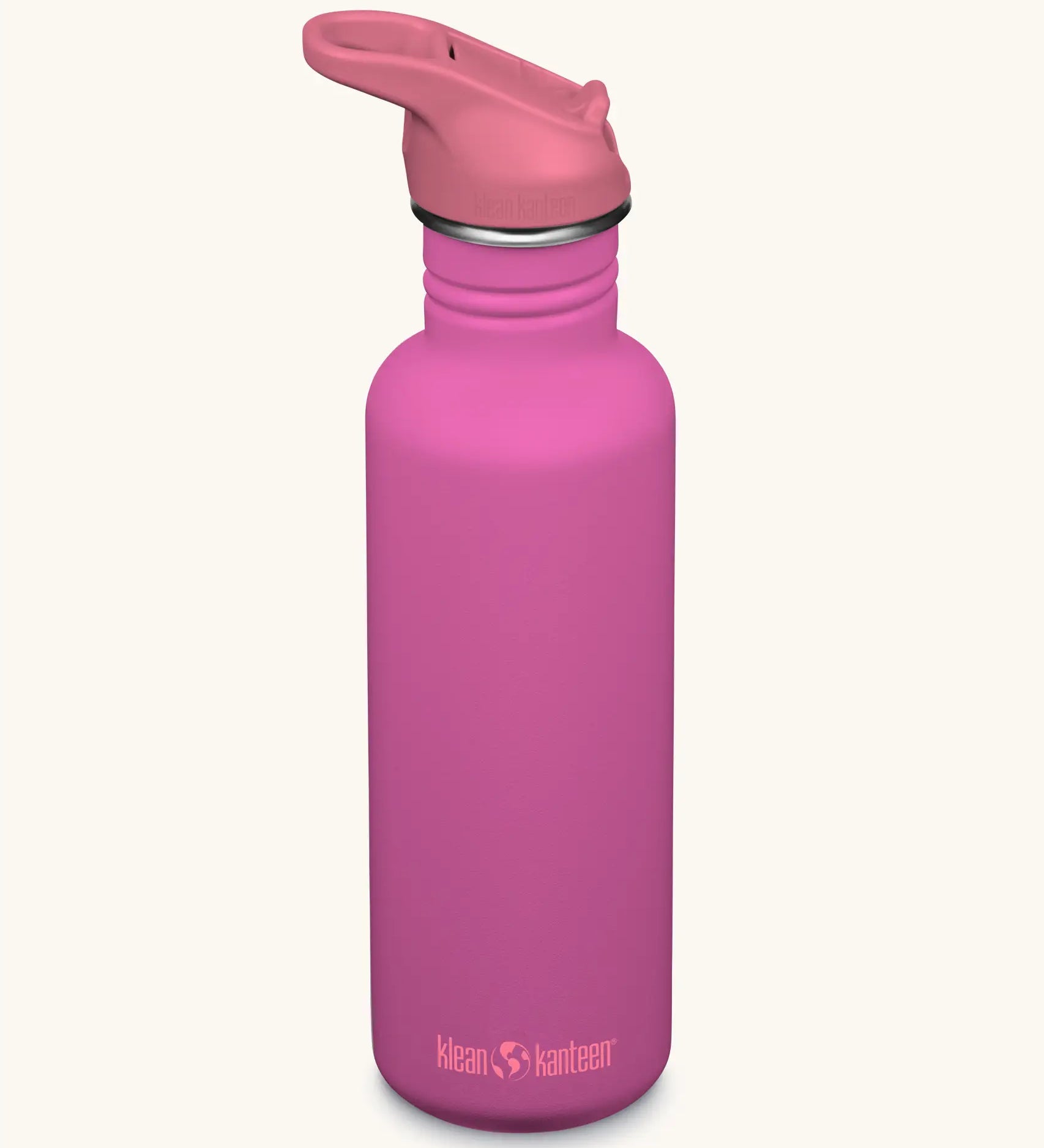 Klean Kanteen 27oz classic stainless steel bottle in rose violet with a matching leak proof flip cap