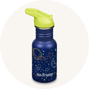 Klean Kanteen Child's Reusable School Sports Bottle with Leakproof Flip Seal Cap in Space Print to represent Klean Kanteen Kids Bottles at Babipur.