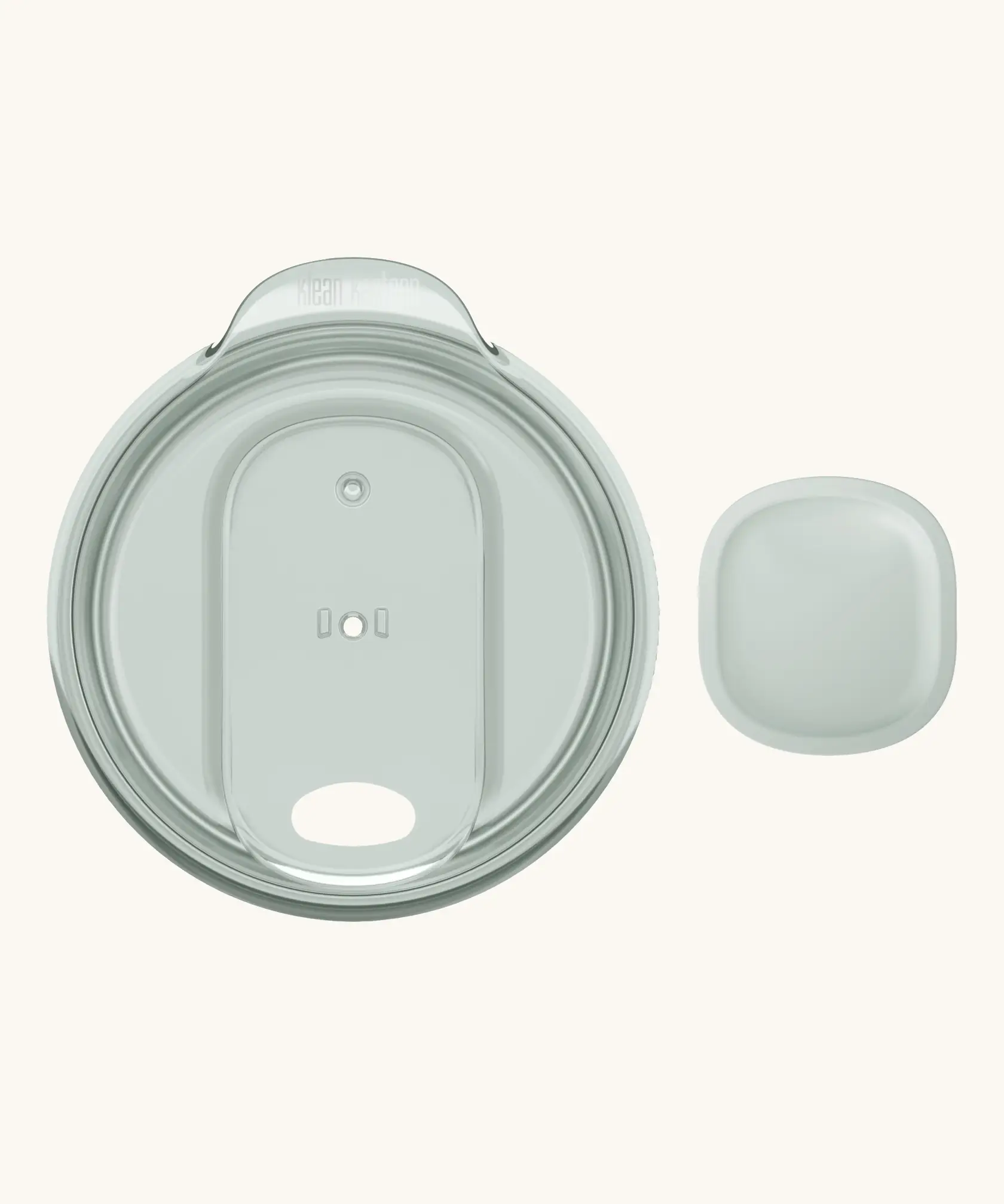 A small 78mm Klean Kanteen splash proof rise slide lid in dawn blue with the slider removed from the lid for easy cleaning