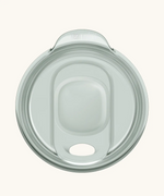 A large 90mm Klean Kanteen splash proof rise slide lid in dawn blue with the slider fully open revealing a drinking hole.