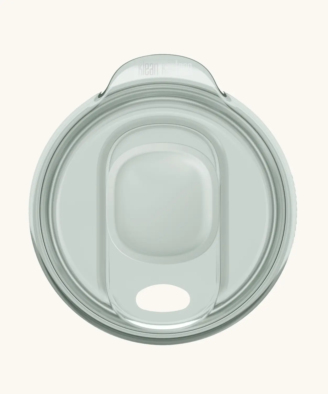 A small 78mm Klean Kanteen splash proof rise slide lid in dawn blue with the slider fully open revealing a drinking hole.