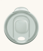 A small 78mm Klean Kanteen splash proof rise slide lid in dawn blue with the slider fully open revealing a drinking hole.