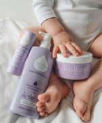 Kokoso softly coconut scented organic baby range including the soft balm, body wash and coconut oil all available at Babipur.