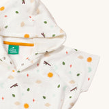 A closer look at the hood, popper fasteners and print on the LGR Adventure Baby Hooded Beach Towel Poncho