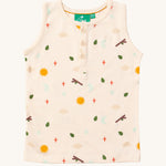 The adventure print vest top with cream buttons, from the LGR Adventure Organic Vest Set - 3 Pack