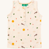The adventure print vest top with cream buttons, from the LGR Adventure Organic Vest Set - 3 Pack