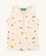 The adventure print vest top with cream buttons, from the LGR Adventure Organic Vest Set - 3 Pack