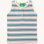 The blue and red stripe top with white buttons, from the LGR Adventure Organic Vest Set - 3 Pack