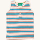 The blue and red stripe top with white buttons, from the LGR Adventure Organic Vest Set - 3 Pack