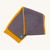 LGR Dreamy Blue Striped Knitted Scarf, with mustard yellow trim, made with super soft knitted cotton 