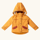 Little Green Radicals  yellow gold recycled waterproof 3 in 1 coat. Yellow gold waterproof coat with a removable fleece layer inside. 