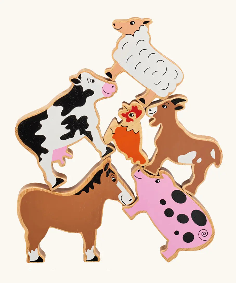 Lanka Kade farm animal play set, wooden toy cow, sheep, chicken, goat, pig and horse.
