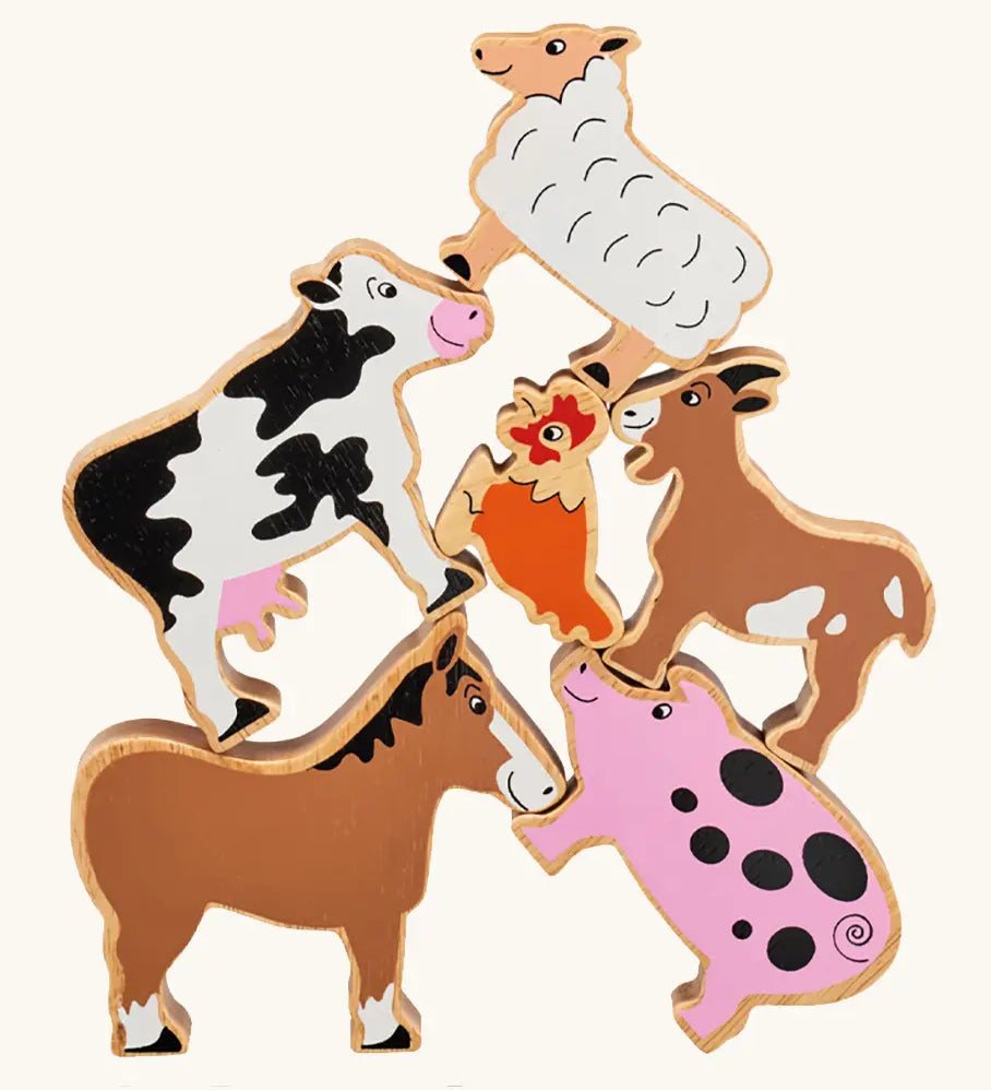 Lanka Kade farm animal play set, wooden toy cow, sheep, chicken, goat, pig and horse.